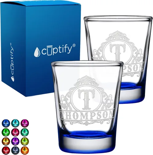 Vista 66 de Vaso de chupito personalizado con nombre de círculo elaborado de 2 onzas, parte inferior negra grabada con texto personalizado para regalos, bodas