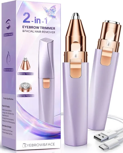 Vista 8 de Depiladora y Recortador de Cejas para Mujeres: Afeitadora Facial Recargable 2 en 1 y Navaja para Cejas - Dispositivo Eléctrico Indoloro para Depilar