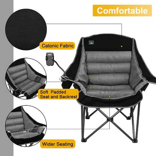 Vista 5 de Northroad Silla de campamento acolchada de gran tamaño, silla de césped plegable con soporte para tazas, bolsa de transporte para senderismo al aire