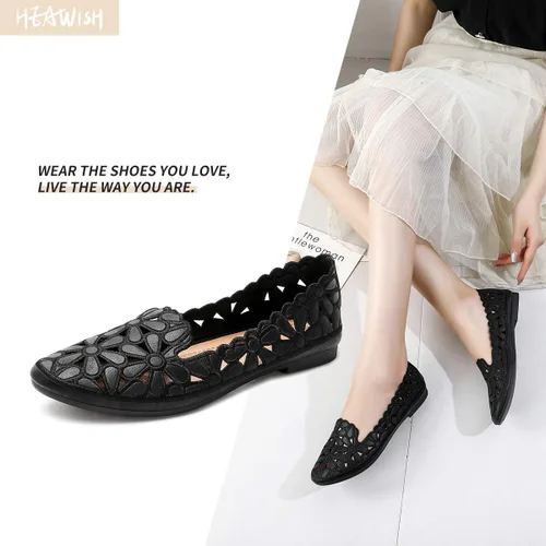 Vista 7 de HEAWISH - Zapatos planos para mujer estilo ballet, con diseño floral, piel sintética, punta redonda, calzado elegante, color negro y beige