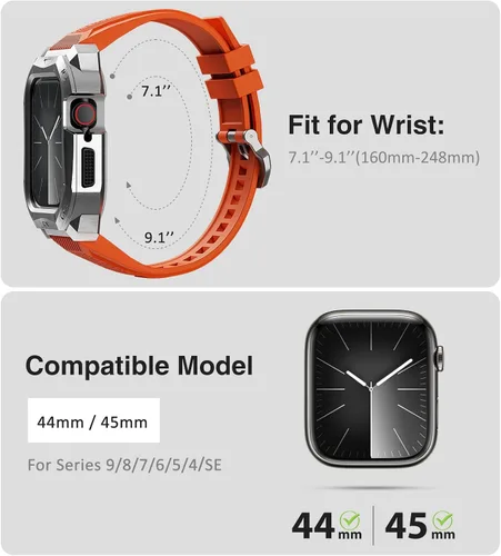 Vista 4 de ULTIMAL Compatible con Apple Watch de 1.929 in/1.772 in/1.732 in, correa deportiva resistente con carcasa de acero inoxidable resistente, correa