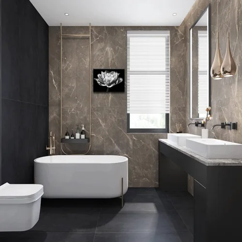 Vista 7 de Arte de pared en blanco y negro, decoración de pared moderna de baño para el hogar, pintura floral, arte de pared para baño, arte de pared
