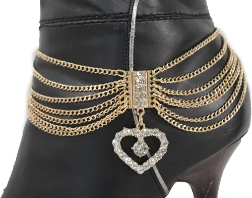 Vista 2 de TFJ - Pulsera de moda occidental para mujer, cadena de metal dorado, dije de corazón plateado, Metal