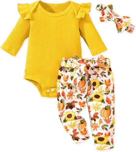 Vista 135 de Aalizzwell Conjunto de mameluco acanalado para bebé recién nacido prematuro para otoño e invierno