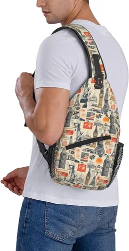 Vista 6 de Small Crossbody Bags for Women Men - Vintage Landmark Collage Print Adjustable Shoulder Bag Fanny Packs Belt Sling Bag Crossbody Purses Backpack for