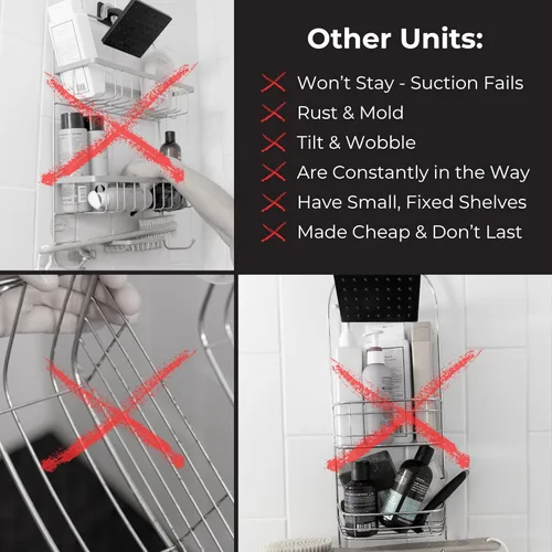 Vista 4 de ShowerSMART Organizador de ducha higiénico resistente a la corrosión, organizador de baño colgante con estantes ajustables, bandejas fáciles