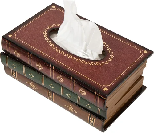 Vista 8 de Caja de pañuelos de madera de diseño clásico retro, cubierta de libro antiguo, dispensador cuadrado, soporte de papel, estuche para servilletas