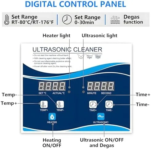 Vista 5 de Limpiador ultrasónico profesional de acero inoxidable de 1.3L con temporizador digital y calentador - Máquina de limpieza de joyas de alta