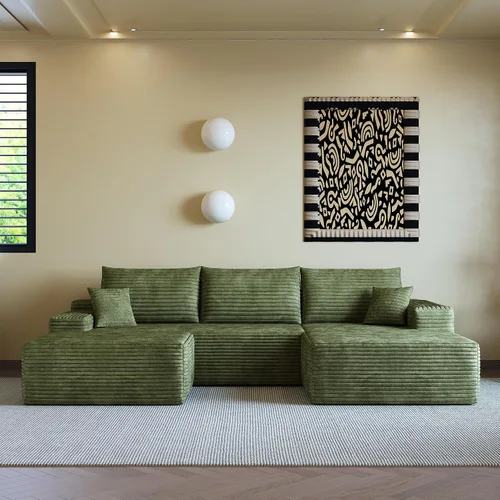 Vista 6 de Sofá modular, sofá modular en forma de U, sofá seccional con otomana, moderno y minimalista, asiento profundo, sofá esquinero para sala de estar