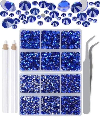 Vista 38 de LPBeads 6000 unidades de diamantes de imitación negros no termofijos, 6 tamaños, cristal redondo, con parte trasera plana, pinzas y bolígrafo