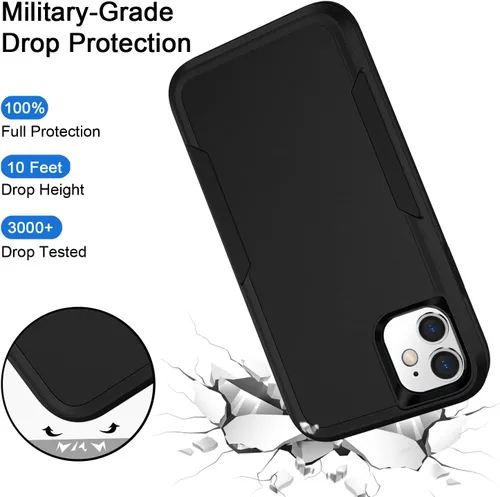 Vista 5 de Funda compatible con iPhone 11, protección resistente, a prueba de golpes, a prueba de caídas, a prueba de polvo, antiarañazos, para 11, color negro