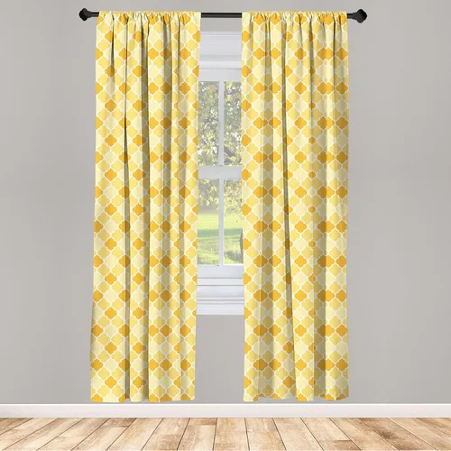 Vista 2 de Ambesonne Quatrefoil Window Curtains, Age-Old Trellis Pattern in The Shades of Yellow Historical Eastern, Lightweight Decor 2-Panel Set with Rod
