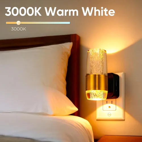 Vista 2 de Luz nocturna LED enchufable a la pared, paquete de 2 luces nocturnas acrílicas con brillo ajustable de 0-100 lúmenes, luz nocturna enchufable