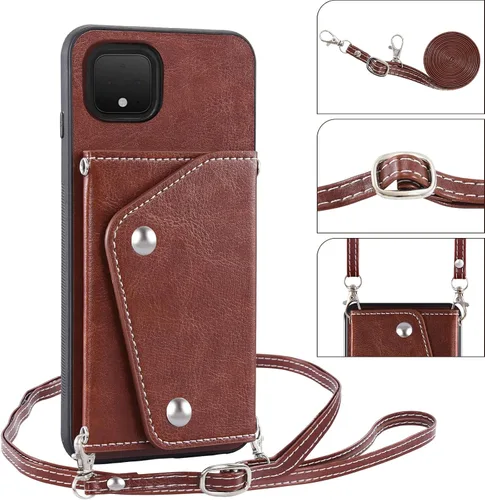 Vista 5 de Asuwish Funda de teléfono para Google Pixel 4 XL con protector de pantalla de vidrio templado, soporte para tarjetas de crédito, soporte de correa