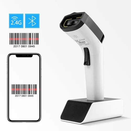 Vista 5 de NETUM Escáner de código de barras inalámbrico Bluetooth 1D de moda, lector de código de barras CCD manos libres con soporte y memoria incorporada