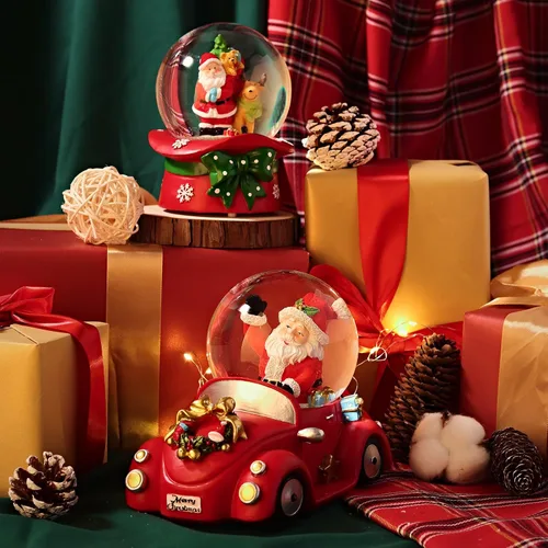 Vista 6 de Bola de Nieve Navideña de 100 mm con 8 Luces de Color, Bola de Nieve Musical, Papá Noel, Muñeco de Nieve, Reno, Caja de Música, Decoración Navideña