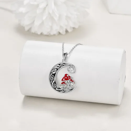 Vista 3 de POPLYKE Collar de zorrolibélulagato para mujer, plata de ley, lindo colgante de zorro con cristales circulares, regalos de joyería de zorro, regalos