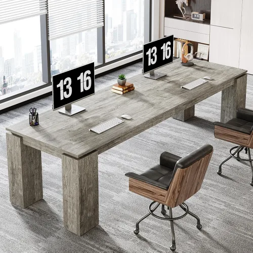Vista 9 de Tribesigns Escritorio de madera para dos personas de 86 pulgadas, moderno escritorio doble para computadora, mesa de estación de trabajo extra larga