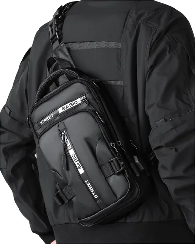 Vista 10 de Mochila cruzada pequeña negra para hombre y mujer, H-Negro, S, Moda