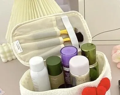 Vista 2 de Kuromi - Bolsa de cosméticos de felpa para maquillaje, organizador portátil de viaje con asa, color negro, Negro -, Personaje