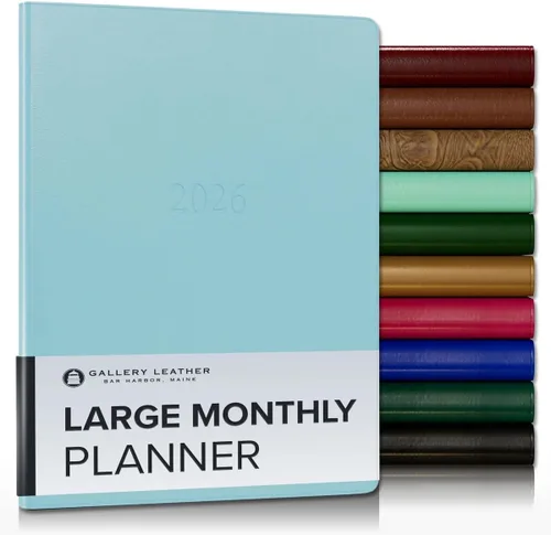 Vista 101 de Gallery Leather Agenda mensual grande 2026-2027 Acadia Navy Acadia Marina