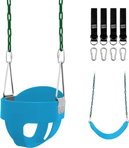 Vista 10 de Juego de columpio para niños pequeños para exteriores - Asiento de respaldo alto con cubo completo con 4 correas colgantes y ganchos para niños