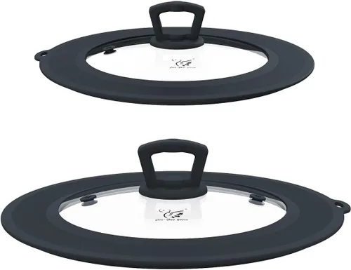 Vista 16 de Tapa universal de vidrio templado ventilado para sartén con borde de silicona resistente al calor, cubierta de tapa de salpicaduras de microondas