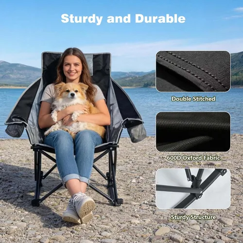 Vista 5 de SUNNYFEEL Silla de Camping con Balanceo, Silla Reclinable de Lujo Acolchada, Silla de Césped Plegable Extragrande con Bolsillo, Silla Resistente
