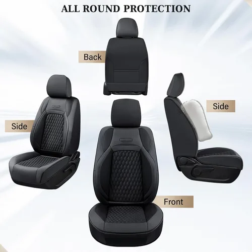Vista 36 de Coverado Juego completo de fundas de asiento de ajuste personalizado para Chevy Silverado/GMC Sierra 2014-2018 1500, 2015-2019 2500HD 3500HD Negro