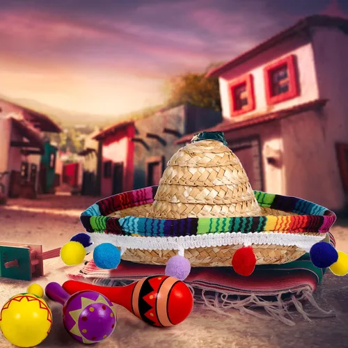 Vista 5 de Honoson 12 piezas de maracas de madera para fiesta, 6 mini sombreros de Cinco de Mayo, sombrero mexicano de copa para decoración de fiesta