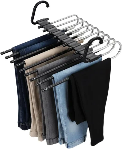 Vista 7 de Paquete de 2 perchas plegables de 9 capas para pantalones que ahorran espacio, percha multifuncional para pantalones, percha con agujero para colgar