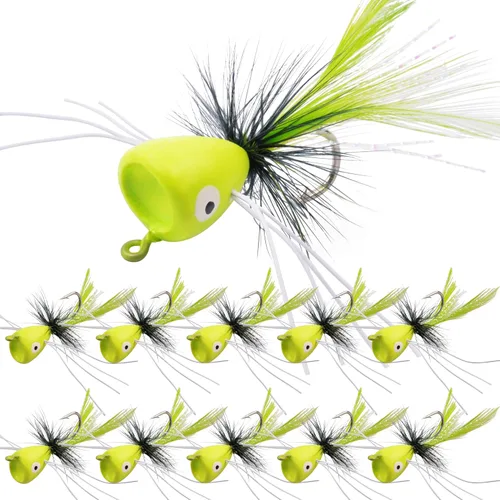Vista 12 de Kit de señuelos para pesca con mosca, moscas para pesca con mosca seca, moscas de pesca con mosca superior, panfish Bluegill Popper Bait Bug
