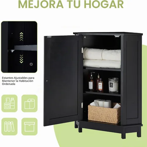 Vista 4 de Armario de almacenamiento de esquina para el hogar, gabinete de piso triangular para baño, gabinete de esquina independiente de madera con puerta