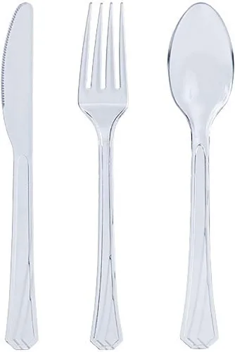 Vista 4 de Tiger Chef - Cubertería de plástico de color resistente, incluye tenedores, cucharas para el té y cuchillos, Dorado
