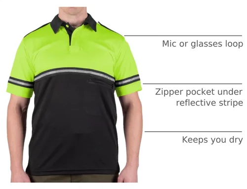 Vista 3 de First Class Camisa de patrulla de bicicleta de dos tonos con rayas reflectantes y bolsillo con cremallera