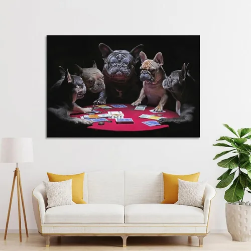 Vista 4 de House of French Bulldogs Dogs Playing Poker Póster Pintura Decorativa Lienzo Arte de Pared Pósters de Sala de Estar Dormitorio Pintura 16 x 24