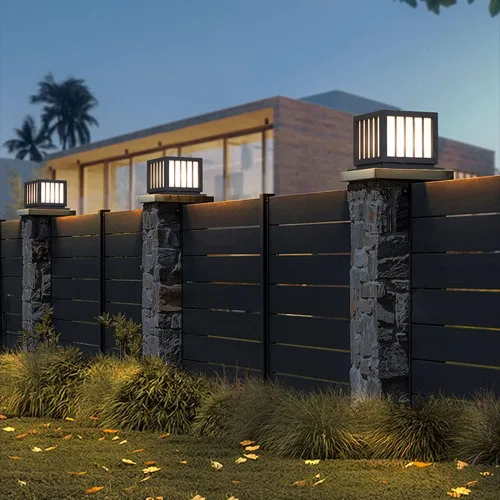 Vista 5 de Luces de poste al aire libre, luz solar de poste al aire libre de acero inoxidable vidrio luz de jardín IP55 impermeable poste luz hogar Villa valla