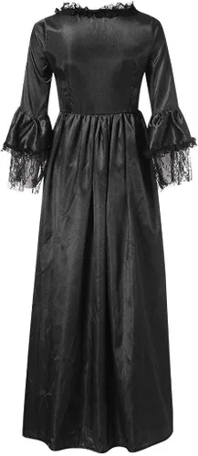 Vista 6 de SHOPESSA Vestido medieval de bruja para mujer, vestido largo de bruja fluido, manga acampanada, vestido casual de Arwen, disfraz de anime cosplay
