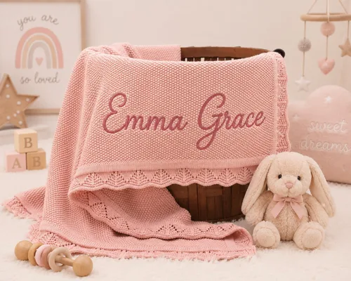 Vista 22 de Manta de punto personalizada y bordada de lujo con nombre de bebé, manta de algodón personalizada y monogramada para la guardería, regalos para bebé