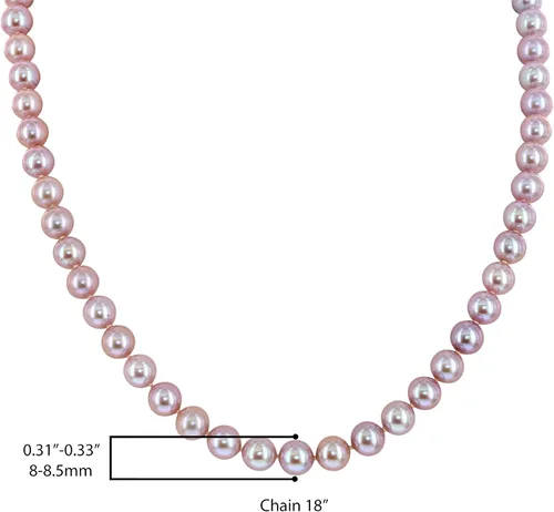 Vista 3 de Collar de perlas cultivadas de agua dulce rosa AAAA de oro blanco o amarillo de 14 quilates con nudos de seda de perlas de princesa de 18 pulgadas