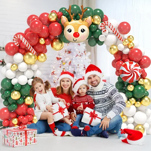 Vista 7 de Kit de arco de globos de Navidad, 167 unidades, arco de globos de Navidad rojo, verde, blanco y dorado con globos de bastón de caramelo, globos