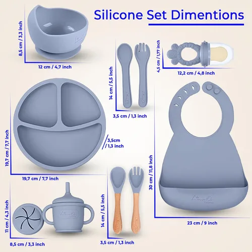 Vista 3 de Juego de alimentación de silicona para bebés, 10 suministros de destete LED para bebés, platos para bebés sin BPA con platos y cuencos para niños