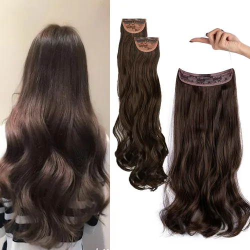 Vista 10 de Extensiones de cabello invisibles con halo mejorado con 3 piezas de diadema ajustable, largo, ondulado, extensiones de cabello rubio decolorado
