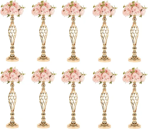 Vista 9 de Candelabros de metal dorado para candelabros de boda, jarrones, flores, jarrones, 2 uds