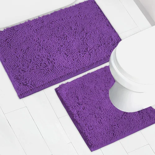 Vista 40 de Juego de 2 tapetes de baño de chenilla, superabsorbentes, con fuerte respaldo antideslizante de PVC, tapetes de baño para baño, peludos