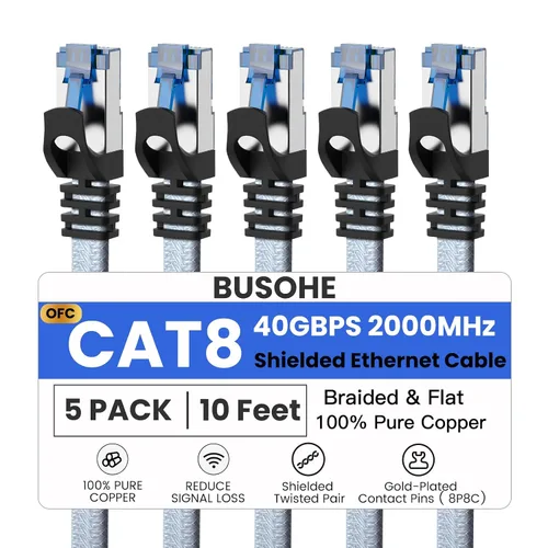 Vista 15 de BUSOHE Cable Ethernet Cat 8 de 1,5 pies, cable RJ45 trenzado de nailon
