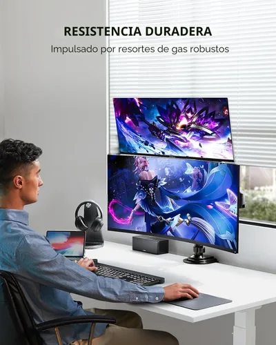 Vista 8 de HUANUO Soporte de monitor dual de 17 a 32 pulgadas, soporte vertical para monitor doble, soporte para monitor 2 monitores, inclinación