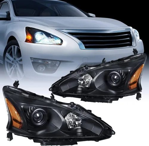 Vista 15 de Nilight - Conjunto de faros delanteros compatibles con Nissan Altima 2002, 2003, 2004. Carcasa negra, reflector ámbar, lente transparente. Faros