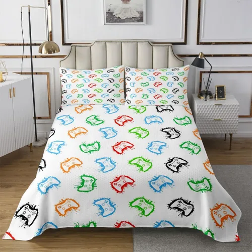 Vista 6 de Castle Fairy Gamepad Bedspread Quilt,Video Gaming Black Bedding Coverlet for All Season Bedroom,Kids Games Consoles Twin Size Coverlet Set with 1