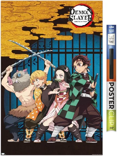 Vista 8 de Trends International Demon Slayer - Póster de pared de arte grupal, 14.725 x 22.375 pulgadas, versión enmarcada de madera de granero